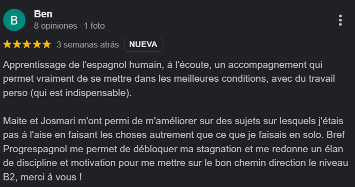 avis étudiant progrespagnol - Pack de Conversation Espagnol