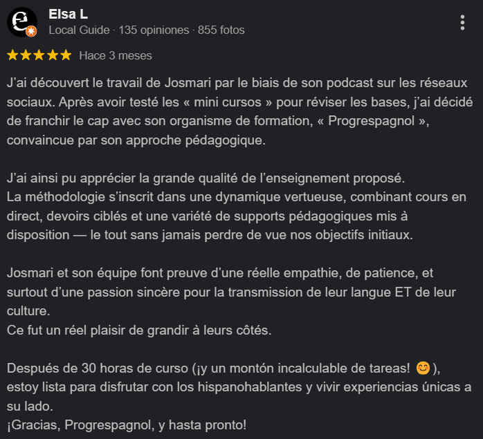 avis étudiant progrespagnol - Pack de Conversation Espagnol